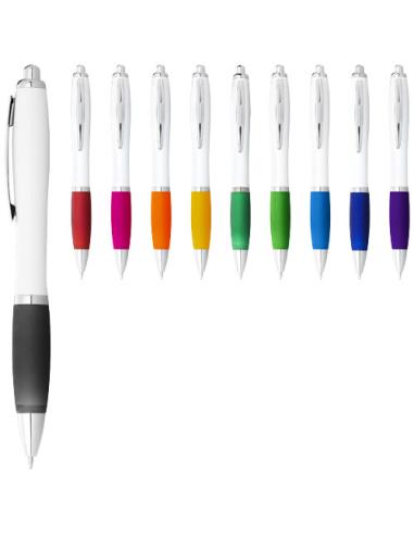 Bolígrafo blanco con empuñadura de color (tinta azul) N80009601