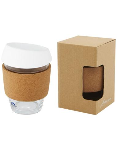 Vaso de vidrio borosilicato de 360 ml con agarre de corcho y tapa de silicona N10566001