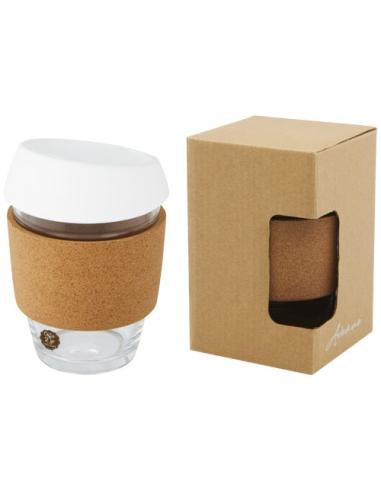 Vaso de vidrio borosilicato de 360 ml con agarre de corcho y tapa de silicona N10566001