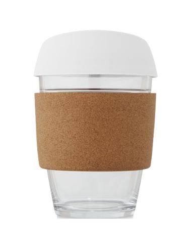 Vaso de vidrio borosilicato de 360 ml con agarre de corcho y tapa de silicona N10566001