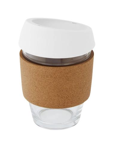 Vaso de vidrio borosilicato de 360 ml con agarre de corcho y tapa de silicona N10566001