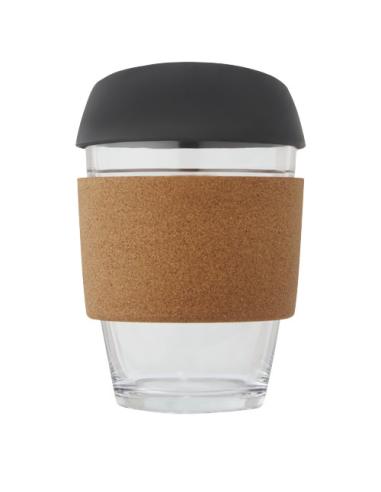 Vaso de vidrio borosilicato de 360 ml con agarre de corcho y tapa de silicona N09566001