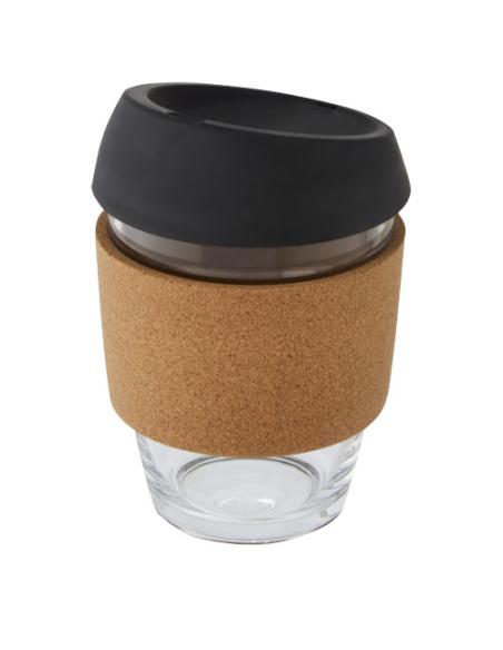 Vaso de vidrio borosilicato de 360 ml con agarre de corcho y tapa de silicona N09566001