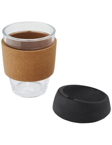 Vaso de vidrio borosilicato de 360 ml con agarre de corcho y tapa de silicona N09566001