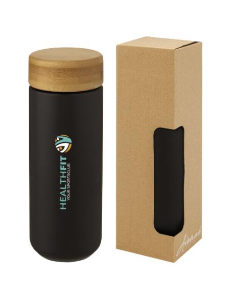 Vaso de cerámica de 300 ml con tapa de bambú N09507001