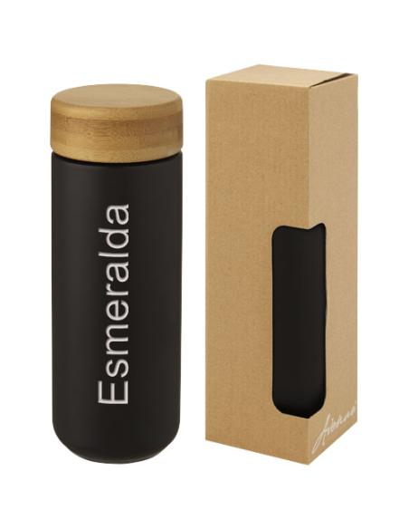 Vaso de cerámica de 300 ml con tapa de bambú N09507001