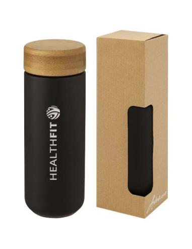 Vaso de cerámica de 300 ml con tapa de bambú N09507001