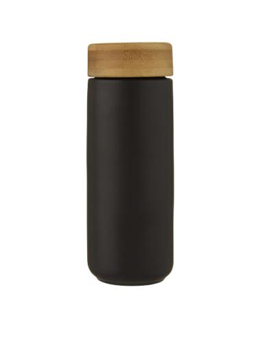 Vaso de cerámica de 300 ml con tapa de bambú N09507001