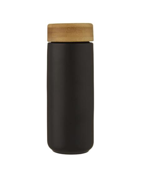 Vaso de cerámica de 300 ml con tapa de bambú N09507001