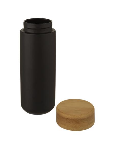 Vaso de cerámica de 300 ml con tapa de bambú N09507001