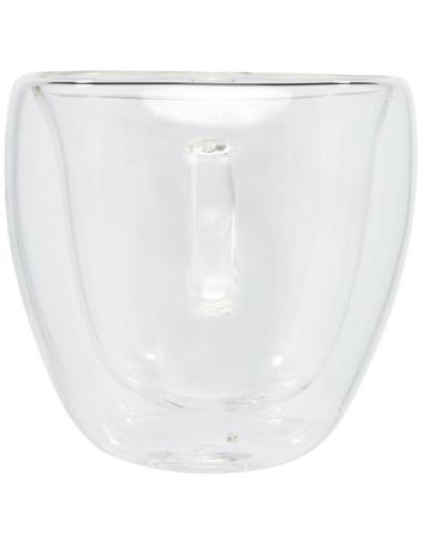 Dos tazas de vidrio de doble pared de 100 ml con posavasos de bambú N10413311