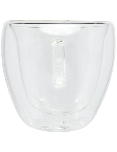 Dos tazas de vidrio de doble pared de 100 ml con posavasos de bambú N10413311