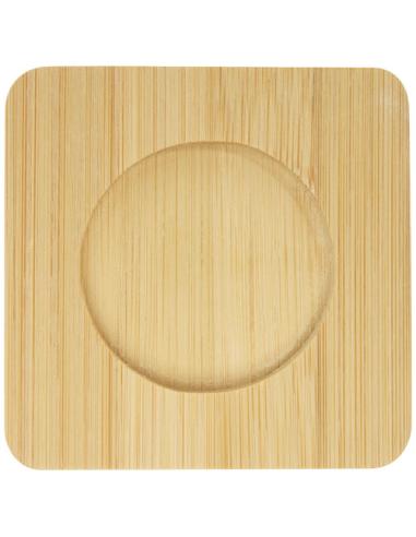 Dos tazas de vidrio de doble pared de 100 ml con posavasos de bambú N10413311