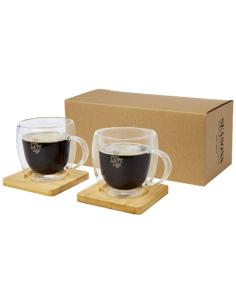 Dos tazas de vidrio de doble pared de 250 ml con posavasos de bambú N10513311 2