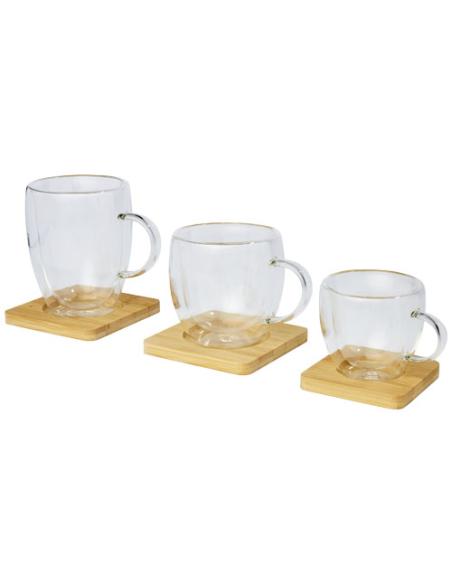 Dos tazas de vidrio de doble pared de 250 ml con posavasos de bambú N10513311