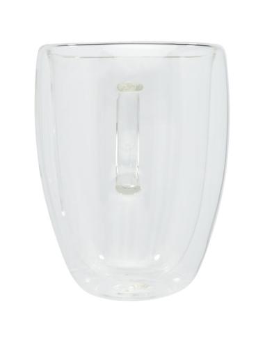 Dos tazas de vidrio de doble pared de 350 ml con posavasos de bambú N10613311