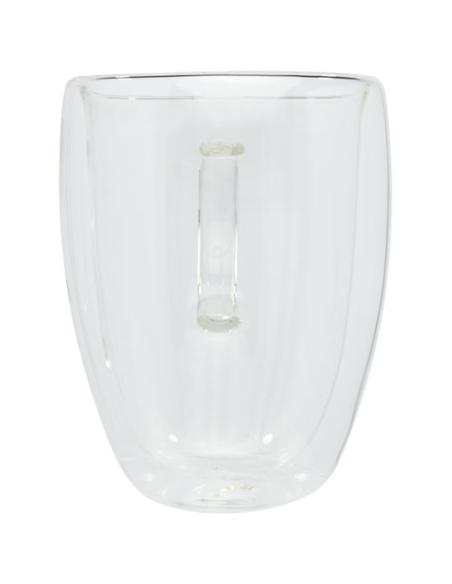 Dos tazas de vidrio de doble pared de 350 ml con posavasos de bambú N10613311