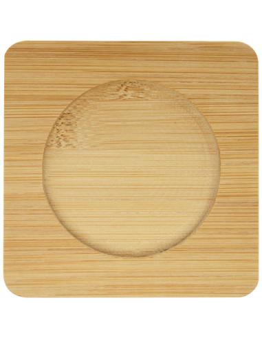 Dos tazas de vidrio de doble pared de 350 ml con posavasos de bambú N10613311