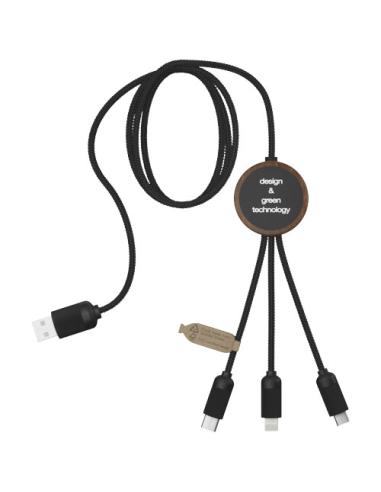 Cable de carga 3 en 1 extendido de PET reciclado con logotipo retroiluminado y estuche redondo de bambú N17480XP2