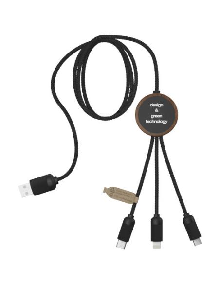 Cable de carga 3 en 1 extendido de PET reciclado con logotipo retroiluminado y estuche redondo de bambú N17480XP2