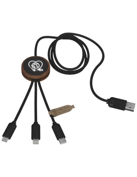 Cable de carga 3 en 1 extendido de PET reciclado con logotipo retroiluminado y estuche redondo de bambú N17480XP2