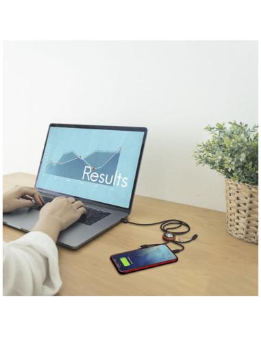 Cable de carga 3 en 1 extendido de PET reciclado con logotipo retroiluminado y estuche redondo de bambú N17480XP2