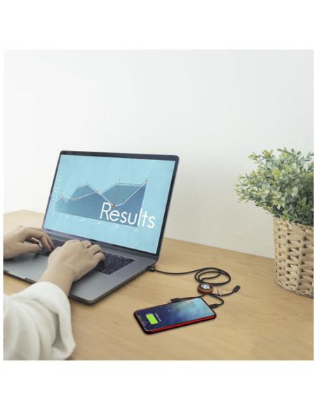 Cable de carga 3 en 1 extendido de PET reciclado con logotipo retroiluminado y estuche redondo de bambú N17480XP2