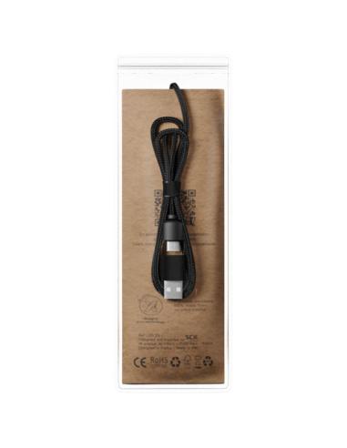 Cable de carga de 40 W 5 en 1 de PET reciclado con logo retroiluminado y estuche cuadrado de madera N12270XP2