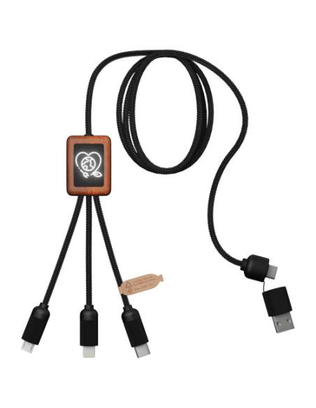Cable de carga de 40 W 5 en 1 de PET reciclado con logo retroiluminado y estuche cuadrado de madera N09270XP2