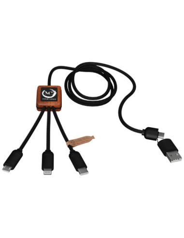 Cable de carga de 40 W 5 en 1 de PET reciclado con logo retroiluminado y estuche cuadrado de madera N09270XP2