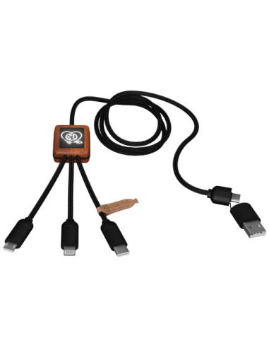 Cable de carga de 40 W 5 en 1 de PET reciclado con logo retroiluminado y estuche cuadrado de madera N09270XP2
