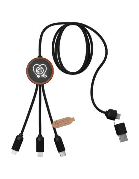Cable de carga de 40 W 5 en 1 de PET reciclado con logo retroiluminado y estuche redondo de madera N17170XP2