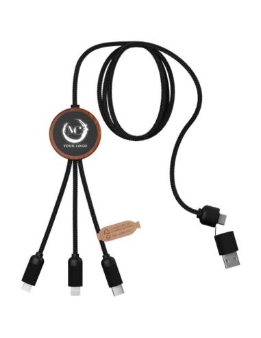 Cable de carga de 40 W 5 en 1 de PET reciclado con logo retroiluminado y estuche redondo de madera N17170XP2