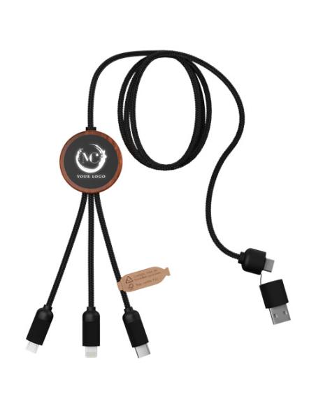 Cable de carga de 40 W 5 en 1 de PET reciclado con logo retroiluminado y estuche redondo de madera N17170XP2