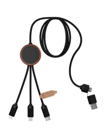 Cable de carga de 40 W 5 en 1 de PET reciclado con logo retroiluminado y estuche redondo de madera N17170XP2