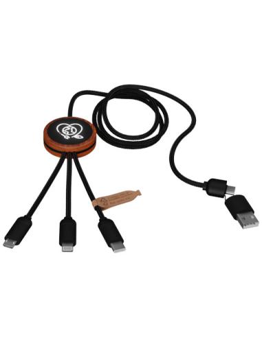 Cable de carga de 40 W 5 en 1 de PET reciclado con logo retroiluminado y estuche redondo de madera N17170XP2