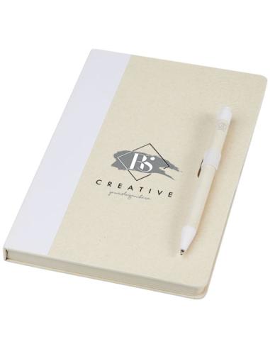 Set de libreta de referencia de tamaño A5 y bolígrafo fabricados con cartones de leche reciclados N10118701