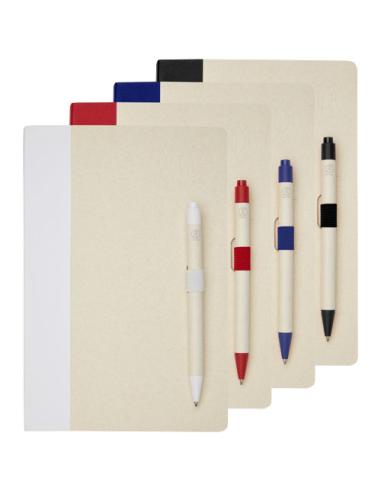 Set de libreta de referencia de tamaño A5 y bolígrafo fabricados con cartones de leche reciclados N10118701