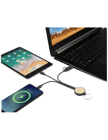 Cable de carga 6 en 1 de plástico reciclado/bambú con llavero N09523421