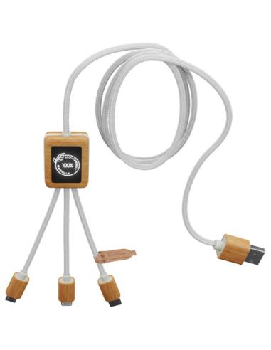 Cable de carga 3 en 1 de PET reciclado con logotipo retroiluminado y estuche cuadrado de bambú N10801XP2