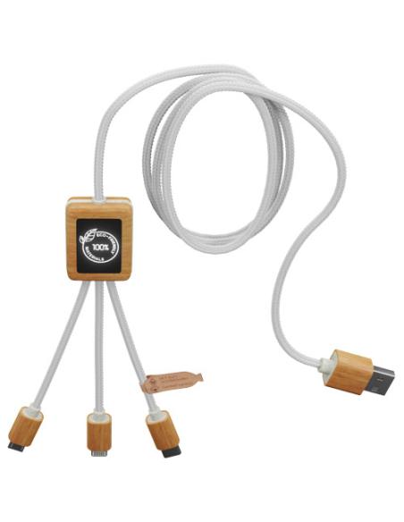 Cable de carga 3 en 1 de PET reciclado con logotipo retroiluminado y estuche cuadrado de bambú N10801XP2