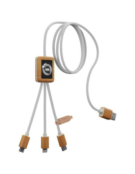 Cable de carga 3 en 1 de PET reciclado con logotipo retroiluminado y estuche cuadrado de bambú N10801XP2