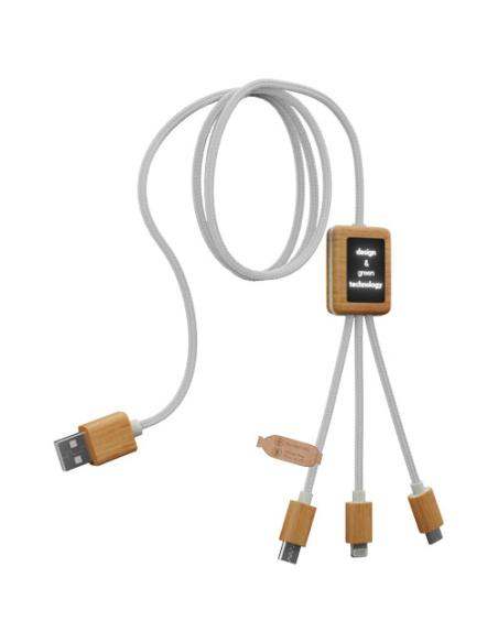 Cable de carga 3 en 1 de PET reciclado con logotipo retroiluminado y estuche cuadrado de bambú N10801XP2