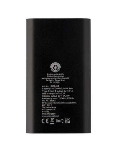 Batería externa inalámbrica tipo C de aluminio reciclado de 4000 mAh N09483421