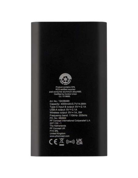 Batería externa inalámbrica tipo C de aluminio reciclado de 4000 mAh N09483421