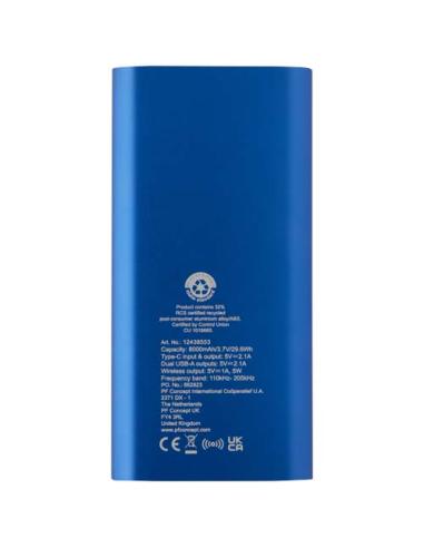 Batería externa inalámbrica tipo C de aluminio reciclado de 8000 mAh N35583421