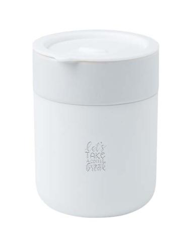 Vaso de cerámica de 330 ml con agarradero de silicona y tapa de plástico N10808001