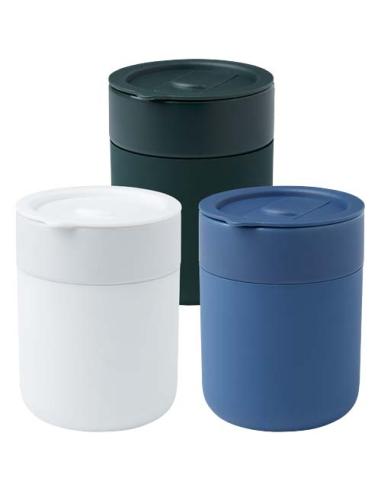 Vaso de cerámica de 330 ml con agarradero de silicona y tapa de plástico N16808001