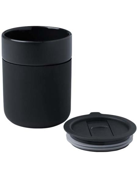 Vaso de cerámica de 330 ml con agarradero de silicona y tapa de plástico N09808001