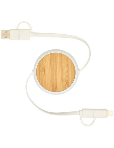 Cable retráctil 5 en 1 de plástico reciclado de 100 cm para sincronización de datos y carga rápida de 45 W con detalles de bambú